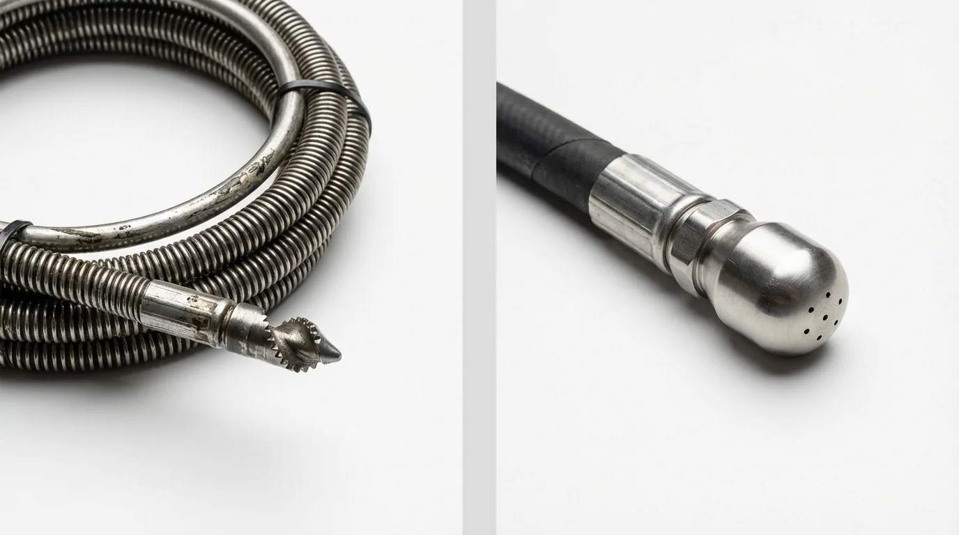 Drain snake cable and hydro jetting nozzle used for drain cleaning in Toledo, IL